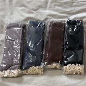 Lace-Trim Ribbed Knee-High Socks - Multi Color Set 4 pair